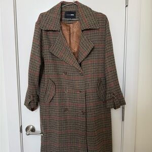 Fashion Nova Women's Plaid Trench Coat - Brown and Red